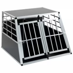 Double Doors Pet Car Transport Cage Aluminium Puppy Travel Crate Box Trapezoidal Kennel Dog Cat Carrier Cage Double Doors Pet Car Transport Cage Aluminium Puppy Travel Crate Box Trapezoidal Kennel Dog Cat Carrier Cage