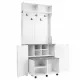 ON-TREND Farmhouse 4-in-1 Hall Tree with Barn Doors, Movable Bench with 7 Hanging Hooks and Shoe Storage Cabinet, 76.9 Inch H Entryway Coat Rack with 6 Brake Wheels for Hallway, Living Room, White ON-TREND Farmhouse 4-in-1 Hall Tree with Barn Doors, Movable Bench with 7 Hanging Hooks and Shoe Storage Cabinet, 76.9 Inch H Entryway Coat Rack with 6 Brake Wheels for Hallway, Living Room, White