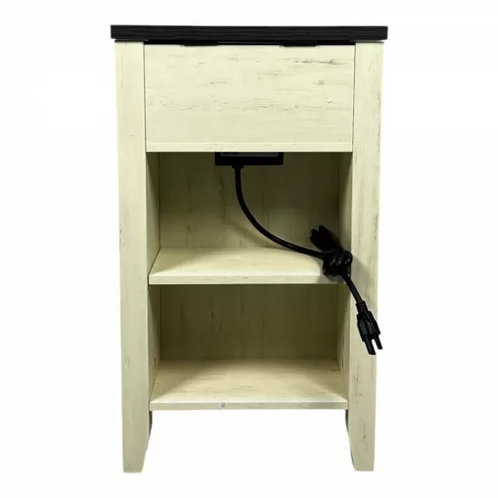 Farmhouse End Table Bedside Table with Charging Station,Night Stand with Barn Door and Drawer, Storage for Bedroom Living Room ,Bedside Table, White+Black color Farmhouse End Table Bedside Table with Charging Station,Night Stand with Barn Door and Drawer, Storage for Bedroom Living Room ,Bedside Table, White+Black color