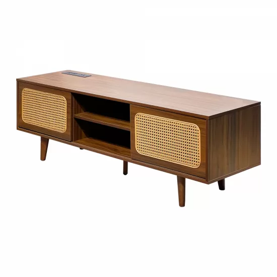 Mid Century Modern Rattan TV Stand for 55/60/65 inch TV , Entertainment Cabinet, Media Console for Living Room Bedroom Media Room, Solid Wood Feet & Rattan Cabinet Doors (Walnut, 59 Inch ) Mid Century Modern Rattan TV Stand for 55/60/65 inch TV , Entertainment Cabinet, Media Console for Living Room Bedroom Media Room, Solid Wood Feet & Rattan Cabinet Doors (Walnut, 59 Inch )