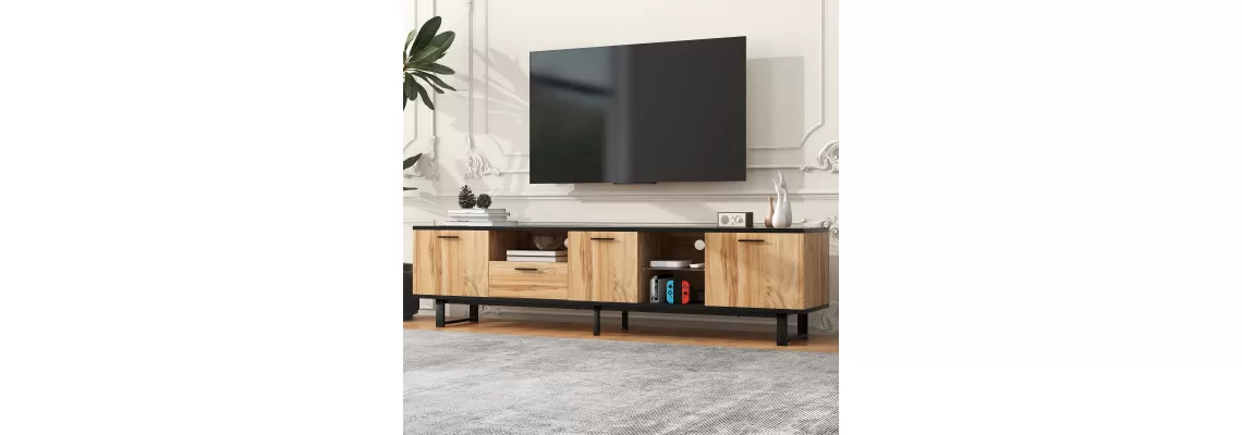 Modern TV Stand with 4 Cabinets & Open Shelves: Stylish and Functional Entertainment Center for Your Living Room Modern TV Stand with 4 Cabinets & Open Shelves: Stylish and Functional Entertainment Center for Your Living Room