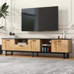 Modern TV Stand with 4 Cabinets& Open Shelves, Color-matching Media Console Table for TVs up to 80'', Entertainment Center with Drop Down Door for Living Room, Bedroom, Home Theatre
