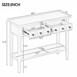 TREXM Rustic Console Table with Open Shelf, Rubber Wood Legs, Ideal for Entryways, Living Rooms, and Hallways (Navy)