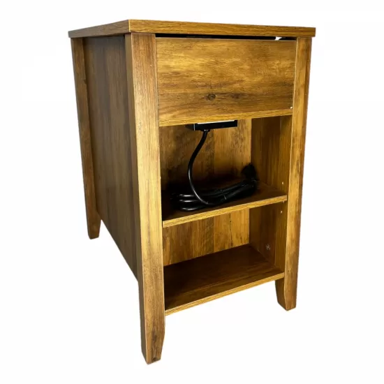 Farmhouse End Table Bedside Table with Charging Station,Night Stand with Barn Door and Drawer, Storage for Bedroom Living Room ,Bedside Table, Brown color Farmhouse End Table Bedside Table with Charging Station,Night Stand with Barn Door and Drawer, Storage for Bedroom Living Room ,Bedside Table, Brown color