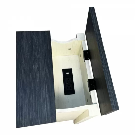 Farmhouse End Table Bedside Table with Charging Station,Night Stand with Barn Door and Drawer, Storage for Bedroom Living Room ,Bedside Table, White+Black color Farmhouse End Table Bedside Table with Charging Station,Night Stand with Barn Door and Drawer, Storage for Bedroom Living Room ,Bedside Table, White+Black color