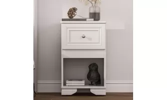 Retro Elegance: White Nightstand with Drawer and Open Shelf for Your Bedroom