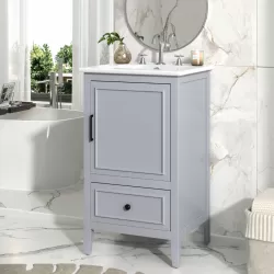 20 Inch  Bathroom Vanity with Sink, Bathroom Cabinet with A Door, Door Shelf Storage and Adiustable Foot Pads, A Drawer, Grey (Other Color: N725P192821B) 20 Inch  Bathroom Vanity with Sink, Bathroom Cabinet with A Door, Door Shelf Storage and Adiustable Foot Pads, A Drawer, Grey (Other Color: N725P192821B)
