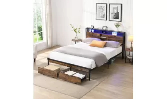   

King Size Metal Platform Bed Frame with Wooden Headboard: Stylish, Functional, and Easy to Assemble