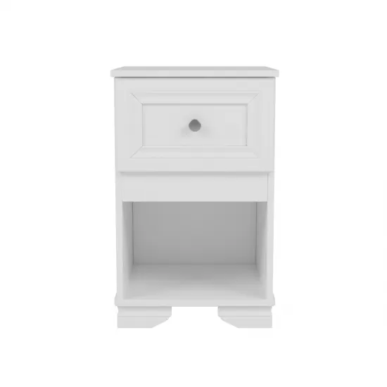 Elegant Design Nightstand with Drawer and Open Shelf for Bedroom, Retro Style Bedside Table with Classic Design and Metal Handle,White Elegant Design Nightstand with Drawer and Open Shelf for Bedroom, Retro Style Bedside Table with Classic Design and Metal Handle,White