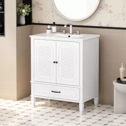 30 Inch  Bathroom Vanity with Sink Vintage Style, Multi-functional Storage Space, Door Shelf, Soft-closing Door, White 30 Inch  Bathroom Vanity with Sink Vintage Style, Multi-functional Storage Space, Door Shelf, Soft-closing Door, White
