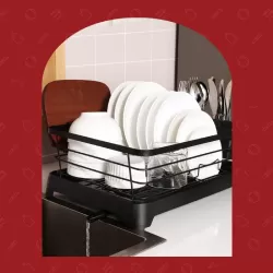 Stainless Steel Rust-Proof Dish Drying Rack with Tray - Space-Saving, Anti-Slip, & Removable Utensil Holders for Kitchen Countertop & Cabinet