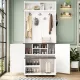 ON-TREND Farmhouse 4-in-1 Hall Tree with Barn Doors, Movable Bench with 7 Hanging Hooks and Shoe Storage Cabinet, 76.9 Inch H Entryway Coat Rack with 6 Brake Wheels for Hallway, Living Room, White ON-TREND Farmhouse 4-in-1 Hall Tree with Barn Doors, Movable Bench with 7 Hanging Hooks and Shoe Storage Cabinet, 76.9 Inch H Entryway Coat Rack with 6 Brake Wheels for Hallway, Living Room, White