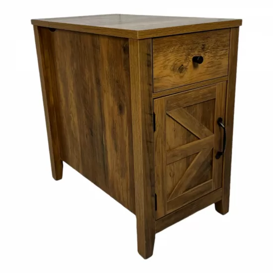 Farmhouse End Table Bedside Table with Charging Station,Night Stand with Barn Door and Drawer, Storage for Bedroom Living Room ,Bedside Table, Brown color Farmhouse End Table Bedside Table with Charging Station,Night Stand with Barn Door and Drawer, Storage for Bedroom Living Room ,Bedside Table, Brown color