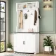 ON-TREND Farmhouse 4-in-1 Hall Tree with Barn Doors, Movable Bench with 7 Hanging Hooks and Shoe Storage Cabinet, 76.9 Inch H Entryway Coat Rack with 6 Brake Wheels for Hallway, Living Room, White ON-TREND Farmhouse 4-in-1 Hall Tree with Barn Doors, Movable Bench with 7 Hanging Hooks and Shoe Storage Cabinet, 76.9 Inch H Entryway Coat Rack with 6 Brake Wheels for Hallway, Living Room, White