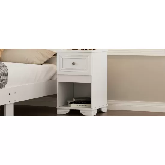 Elegant Design Nightstand with Drawer and Open Shelf for Bedroom, Retro Style Bedside Table with Classic Design and Metal Handle,White Elegant Design Nightstand with Drawer and Open Shelf for Bedroom, Retro Style Bedside Table with Classic Design and Metal Handle,White