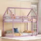 Twin over Twin Rubber Wood Floor Bunk Bed, with ladder,Guardrails,House-Shaped-Bunk Bed,Pink