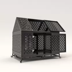 45 Inch  Heavy Duty Dog Crate Indestructible Pet Dog Cage Crate Kennel with Roof Top 2 Doors Removable Trays, Lockable Wheels, Escape-Proof for High Anxiety Large/Extra Dogs 45 Inch  Heavy Duty Dog Crate Indestructible Pet Dog Cage Crate Kennel with Roof Top 2 Doors Removable Trays, Lockable Wheels, Escape-Proof for High Anxiety Large/Extra Dogs