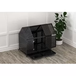 45 Inch  Heavy Duty Dog Crate Indestructible Pet Dog Cage Crate Kennel with Roof Top 2 Doors Removable Trays, Lockable Wheels, Escape-Proof for High Anxiety Large/Extra Dogs 45 Inch  Heavy Duty Dog Crate Indestructible Pet Dog Cage Crate Kennel with Roof Top 2 Doors Removable Trays, Lockable Wheels, Escape-Proof for High Anxiety Large/Extra Dogs