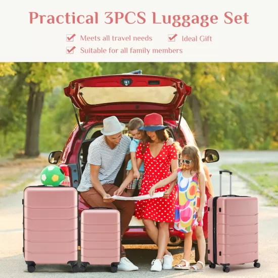Hard sided expand suitcase with rotating wheels, TSA lock, retractable handle, Pink, 3P Hard sided expand suitcase with rotating wheels, TSA lock, retractable handle, Pink, 3P