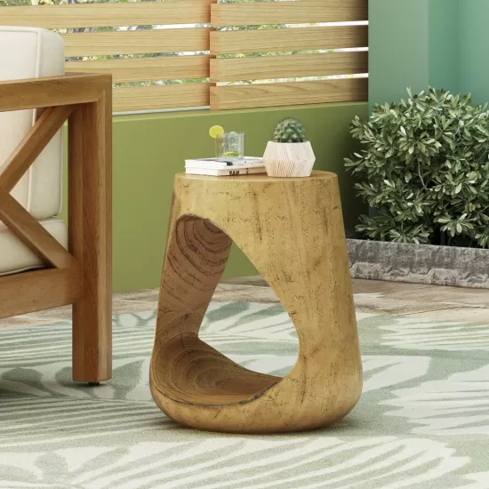 MGO Hollow Side Table, Wood-like texture, Natural Color MGO Hollow Side Table, Wood-like texture, Natural Color