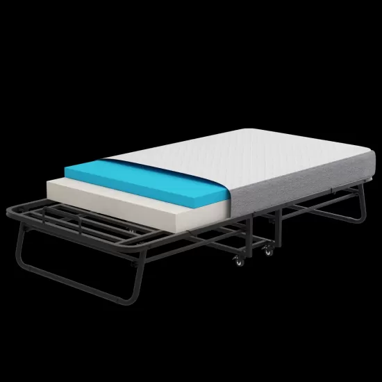 Folding Bed with Mattress 75 Inch x 38 Inch Rollaway Guest Bed Portable Foldable Bed for Adults with 5 Inch Memory Foam Mattress Space-Saving All Metal Steel Pipe Frame Slatted Pipe Style Folding Bed with Mattress 75 Inch x 38 Inch Rollaway Guest Bed Portable Foldable Bed for Adults with 5 Inch Memory Foam Mattress Space-Saving All Metal Steel Pipe Frame Slatted Pipe Style