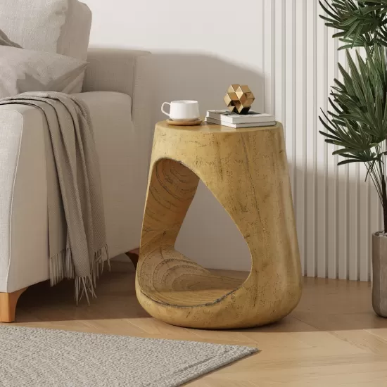 MGO Hollow Side Table, Wood-like texture, Natural Color MGO Hollow Side Table, Wood-like texture, Natural Color