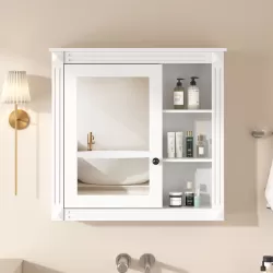 Bathroom Medicine Cabinet with Mirror, Wall Mounted Mirror Cabinet with Storage Organizer, Over the Toilet Storage White Storage Cabinet for Bathroom
