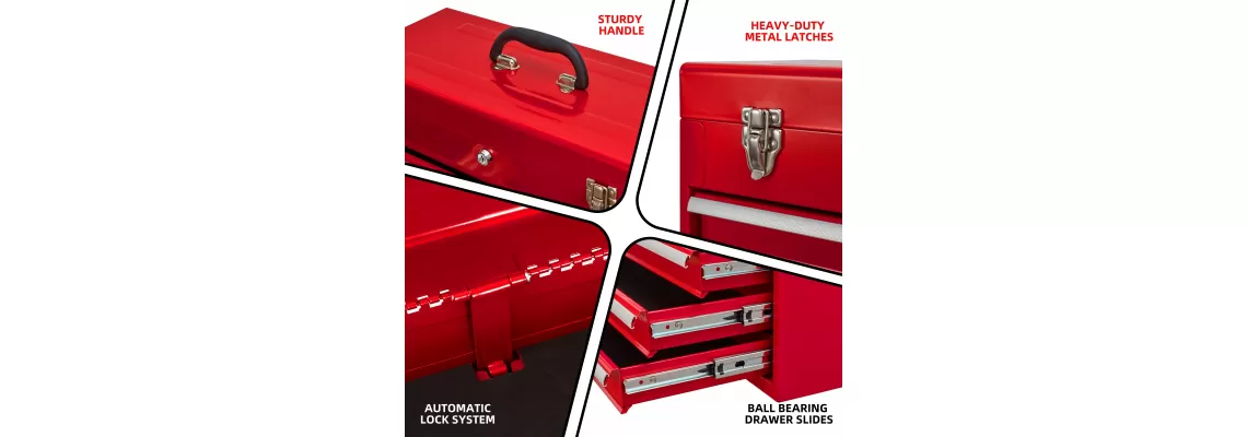Red Powder-Coated 4-Drawer Steel Tool Box with Lock for Garage & Outdoor Repairs
Red Powder-Coated 4-Drawer Steel Tool Box with Lock for Garage & Outdoor Repairs