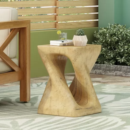 MGO Twist Shape Side Table, Wood-like texture, Natural Color MGO Twist Shape Side Table, Wood-like texture, Natural Color