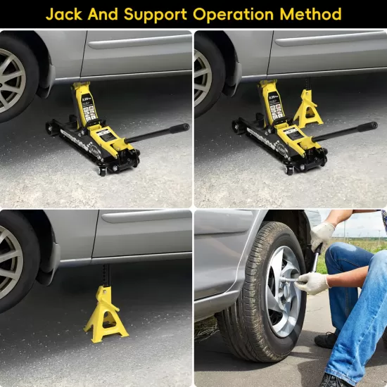 Lifting Range 4.33 Inch -14.17 Inch ,2.25Ton Hydraulic Floor Jack,3 Ton Jack Stands,Tire Repair kit,Yellow,Low Profile Service Jack,4960 LB Capacity,Double Locking Pins Lifting Range 4.33 Inch -14.17 Inch ,2.25Ton Hydraulic Floor Jack,3 Ton Jack Stands,Tire Repair kit,Yellow,Low Profile Service Jack,4960 LB Capacity,Double Locking Pins
