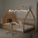 Full Size Wood House Bed with Window and Fence, Natural(Old SKU: WF304147AA) Full Size Wood House Bed with Window and Fence, Natural(Old SKU: WF304147AA)