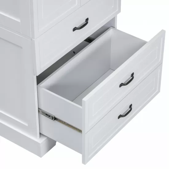 Tall Bathroom Storage Cabinet, Cabinet with Two Doors and Drawers, Adjustable Shelf, MDF Board, White Tall Bathroom Storage Cabinet, Cabinet with Two Doors and Drawers, Adjustable Shelf, MDF Board, White