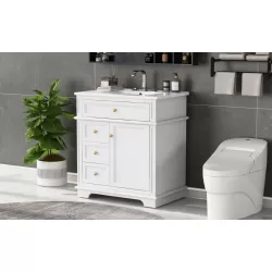 30 Inch  Bathroom Vanity with Sink, One Tip-out Drawer, Three Drawers, Door Shelf, Soft Closing Door, White 30 Inch  Bathroom Vanity with Sink, One Tip-out Drawer, Three Drawers, Door Shelf, Soft Closing Door, White