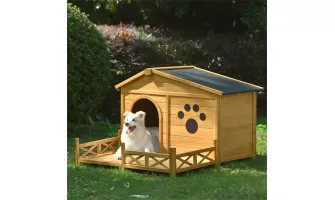   

48 Inch Wooden Dog House with Porch: Durable Outdoor Kennel for Medium Dogs
