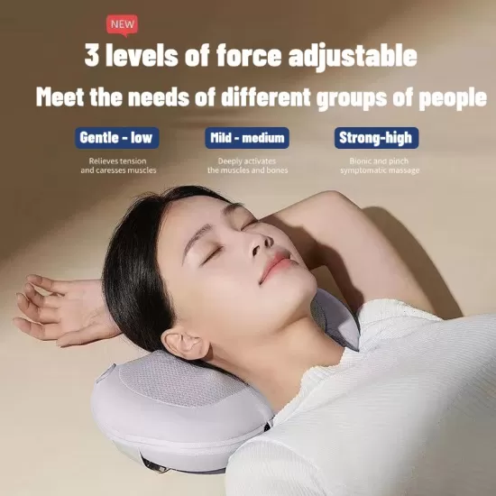 Massage the back and neck with heated, kneading deep tissue massage pillows Massage the back and neck with heated, kneading deep tissue massage pillows