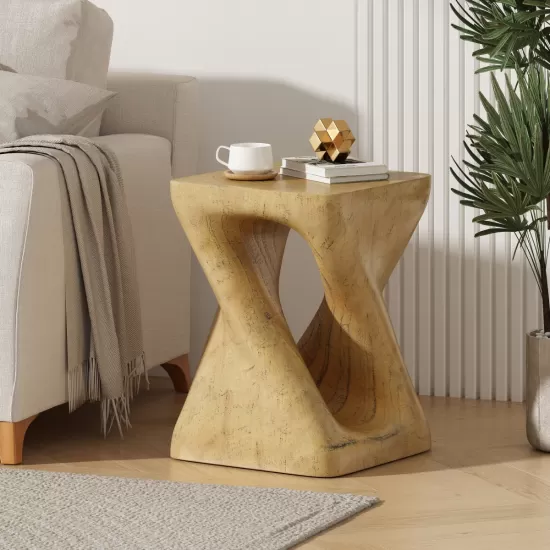 MGO Twist Shape Side Table, Wood-like texture, Natural Color MGO Twist Shape Side Table, Wood-like texture, Natural Color