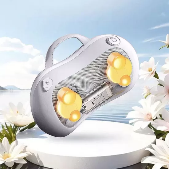 Massage the back and neck with heated, kneading deep tissue massage pillows Massage the back and neck with heated, kneading deep tissue massage pillows