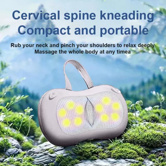 Massage the back and neck with heated, kneading deep tissue massage pillows Massage the back and neck with heated, kneading deep tissue massage pillows