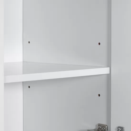 Tall Bathroom Storage Cabinet, Cabinet with Two Doors and Drawers, Adjustable Shelf, MDF Board, White Tall Bathroom Storage Cabinet, Cabinet with Two Doors and Drawers, Adjustable Shelf, MDF Board, White