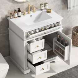 30 Inch  Bathroom Vanity with Sink, One Tip-out Drawer, Three Drawers, Door Shelf, Soft Closing Door, White 30 Inch  Bathroom Vanity with Sink, One Tip-out Drawer, Three Drawers, Door Shelf, Soft Closing Door, White