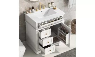 Modern 30-Inch White Bathroom Vanity with Sink and Soft-Closing Features for $378.70