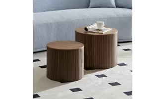 Walnut-Colored Handcrafted MDF Nested Table Set: Perfect for Your Living Room