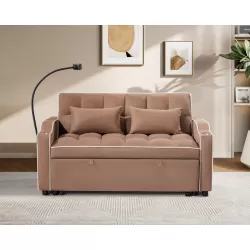 1 versatile foldable sofa bed in 3 lengths, modern sofa sofa sofa suede pull-out bed, adjustable back and with USB port and ashtray and swivel phone stand