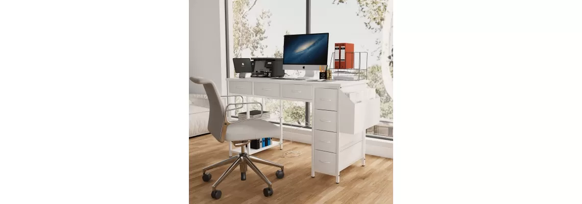47-Inch Multi-Functional White Computer Desk with Power Outlet and Storage Solutions 47-Inch Multi-Functional White Computer Desk with Power Outlet and Storage Solutions