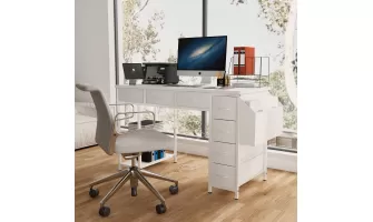 47-Inch Multi-Functional White Computer Desk with Power Outlet and Storage Solutions