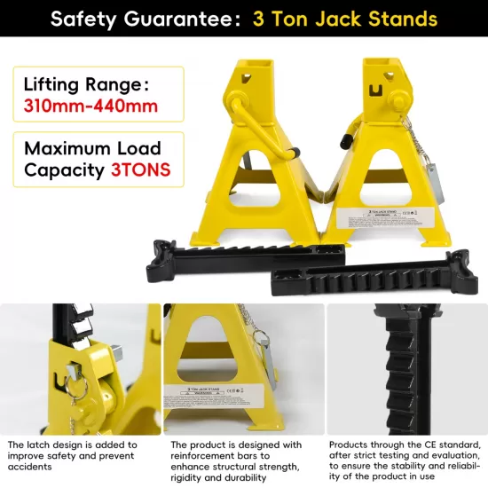 Lifting Range 4.33 Inch -14.17 Inch ,2.25Ton Hydraulic Floor Jack,3 Ton Jack Stands,Tire Repair kit,Yellow,Low Profile Service Jack,4960 LB Capacity,Double Locking Pins Lifting Range 4.33 Inch -14.17 Inch ,2.25Ton Hydraulic Floor Jack,3 Ton Jack Stands,Tire Repair kit,Yellow,Low Profile Service Jack,4960 LB Capacity,Double Locking Pins