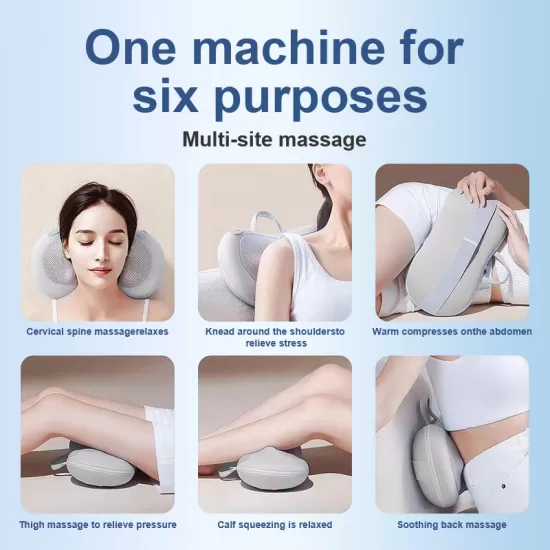 Massage the back and neck with heated, kneading deep tissue massage pillows Massage the back and neck with heated, kneading deep tissue massage pillows