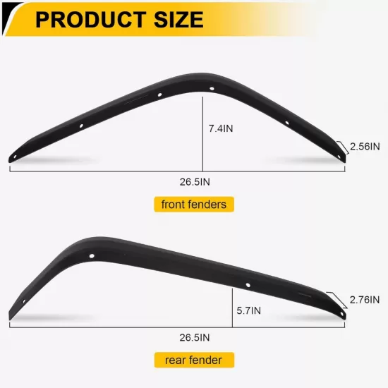 Front & Rear Fender Flares Compatible with 2007-2018 Jeep Wrangler JK JKU, Off-Road Wheel Flares Liner 4 PCS Front & Rear Fender Flares Compatible with 2007-2018 Jeep Wrangler JK JKU, Off-Road Wheel Flares Liner 4 PCS