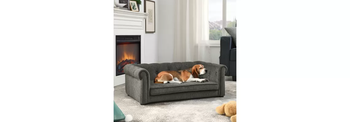 Modern and Stylish Dark Grey Elevated Dog Sofa Bed for Medium and Large Dogs Modern and Stylish Dark Grey Elevated Dog Sofa Bed for Medium and Large Dogs