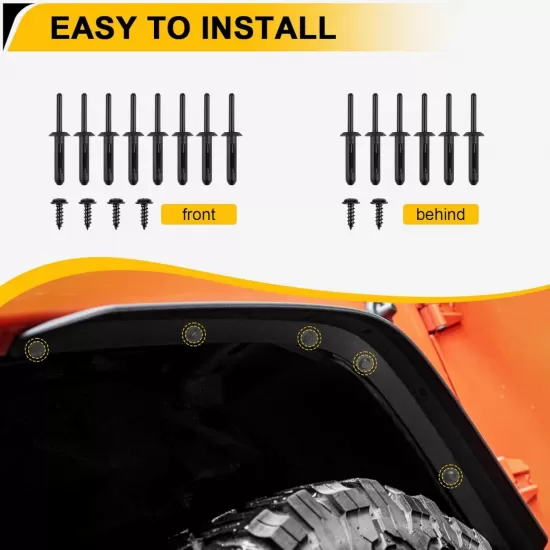 Front & Rear Fender Flares Compatible with 2007-2018 Jeep Wrangler JK JKU, Off-Road Wheel Flares Liner 4 PCS Front & Rear Fender Flares Compatible with 2007-2018 Jeep Wrangler JK JKU, Off-Road Wheel Flares Liner 4 PCS
